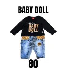 【ベビードール】カバーオール　ロンパース　重ね着風　デニム風　カッコいい　80