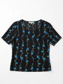 HANAE MORI 半袖カットソー 花柄 ブラック Mサイズ