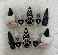 ネイルチップ量産型地雷韓国フレンチガーリー天使界隈平成女児肉球リボン萌