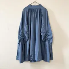 【STYLEMIXER】 ロングカフギャザータックブラウス ブルー ゆったり F