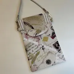一点物！　レトロ手紙柄 スマホショルダーバッグ　ハンドメイド