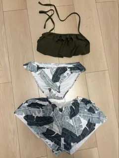 オリーブフリルブラと葉柄水着　3点セット