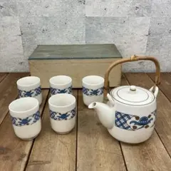 昭和レトロ 陶器製 七宝 花柄 茶器揃 湯飲み 湯飲み茶碗 湯呑 急須 共茶こし