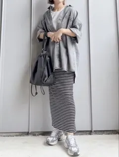 セルフカットバックスリットリブスカート ボーダー