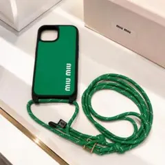 MIU MIU ミュウミュウ iPhone15Proケース ブルー ストラップ付 - メルカリ