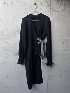 ワンピース プリーツドッキングブラウス　ストライプリボン プリーツ レイヤード