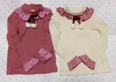 ♥2着セット♥ギンガムフリルプルオーバー♥シャーリーテンプル♥ポンポンリボン♥