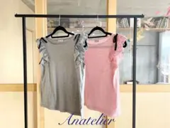 新品未使用♡ Anatelier アナトリエ リボン付き袖フリルTシャツ レッド