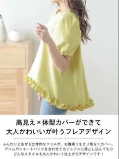 ヘムフリルトップス半袖フレア　フリーサイズ