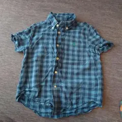 Ralph Lauren 半袖シャツ 青チェック 4/4T