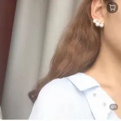 レディース　三連　ピアス　パァール　白