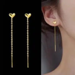 s23 ハートチェーンピアス 韓国 揺れる 上品 ロングピアス 小顔効果