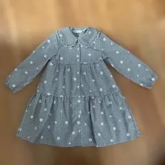 SLAP SLIP 長袖ワンピース 120cm チェック 花柄刺繍