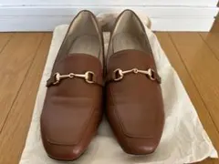 ブラウン レザー ローファー ゴールドバックル