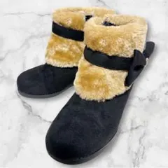 15✨美品✨ファー付きショートブーツ　ブラック　ベージュ　18cm