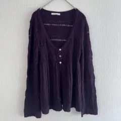 クービリーブ 透かし編み ニットカーディガン 長袖 ウール混 日本製 フレア