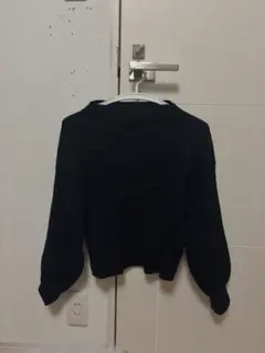 黒 リブ編み 長袖ニット