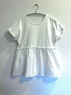 160 白 半袖 Tシャツ 裾レース 刺繍 フリル袖 ぺプラム 女の子のサムネイル
