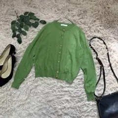 6703✾エディットシーン✾ニットカーディガン/グリーン/金ボタン/レーヨン混