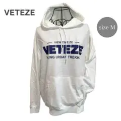 VETEZE【M】ロゴパーカー韓国服 カジュアル 白 ユニセックスストリート