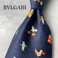 美品 BVLGARI セッテピエゲ 動物柄 楽器 演奏 アニマル柄 ネクタイ 紺