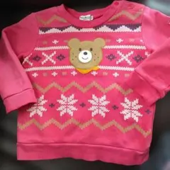 クマ刺繍付きピンクトレーナー90