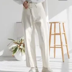 LOWRYS FARMホワイト ストレートデニムパンツ ハイウエスト