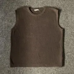 Vintage ニットベスト コットン　厚手　無地　アメカジ ブラウン　M