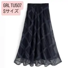 GRL レース刺繍チェック柄フレアスカート　tu507 ネイビー　S