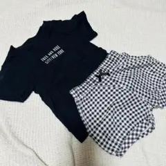 【2点セット！】黒　Tシャツ　白黒チェック　ショートパンツ　ギンガム