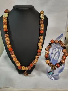 エスニックスタイル ロングネックレス＆ブレスレット ヒョウ柄