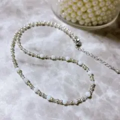 シルバー ホワイト ビーズネックレス