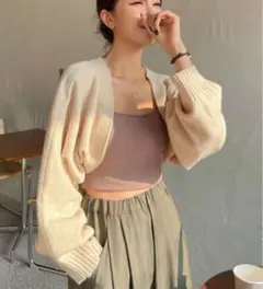 SHEIN ドルマンスリーブオープンフロントクロップカーディガン