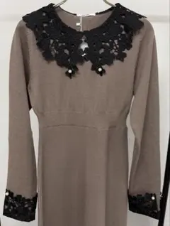 mily bilet パール使いレースカラーニットワンピース M