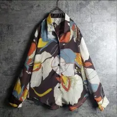 一点物 オープンカラーシャツ 総柄 ブラウン 花柄 くすみカラー レトロ