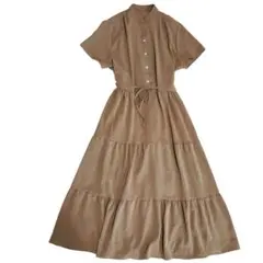 BLUE EAST スキッパーティアードワンピース　リボン付　ベージュ　清楚系