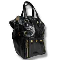 J6236美品イヴサンローラン ダウンタウンエナメルレザートートバッグ ブラック