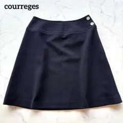 courreges 크레주 플레어 스커트 사이드 버튼 감색 무릎 길이 일본제