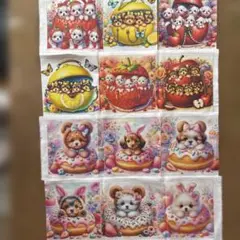 フルーツ　ドーナツわんこパネル生地　ハンドメイド用生地18✖️18 12枚セット