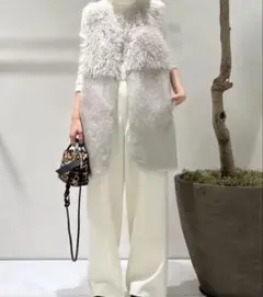 アルアバイル　フェイクファーコンビニットジレ　グレー