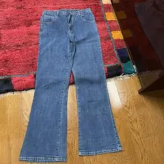 ブーツカットデニム フレアパンツ ウエストゴム インディゴブルー