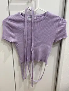 リブ編みラベンダー半袖Tシャツのサムネイル
