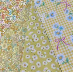黄色系花柄　綿プリント生地　4枚セット