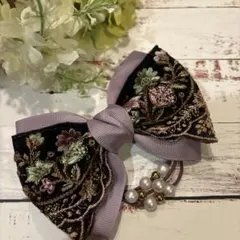 インド刺繍リボン ヘアゴム ラベンダー×フラワー - メルカリ