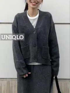 k0132 大きめサイズ UNIQLO スフレヤーンVネックショートカーディガン