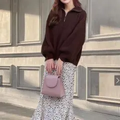 G R L グレイル ハーフジップアップ ニット ビッグカラーニット