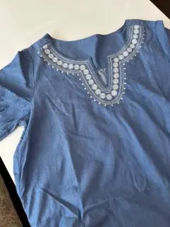 刺繍入り デニム調半袖チュニック 未使用