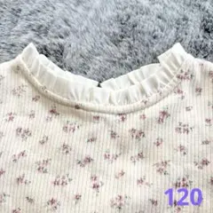 【petit main】花柄 襟フリル長袖カットソー(120cm オフホワイト)