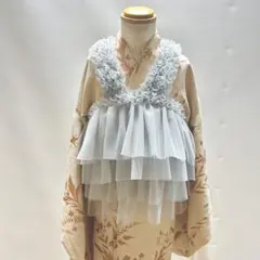 被布エプロン【グレイッシュフリル】被布ドレス　チュール被布　被布　七五三