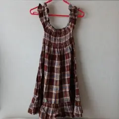 ブラウン系チェック ノースリーブワンピース